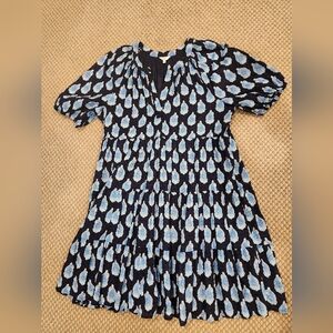 Crown & Ivy Blue Paisley Swiss Dot Tiered Dress Sz Large